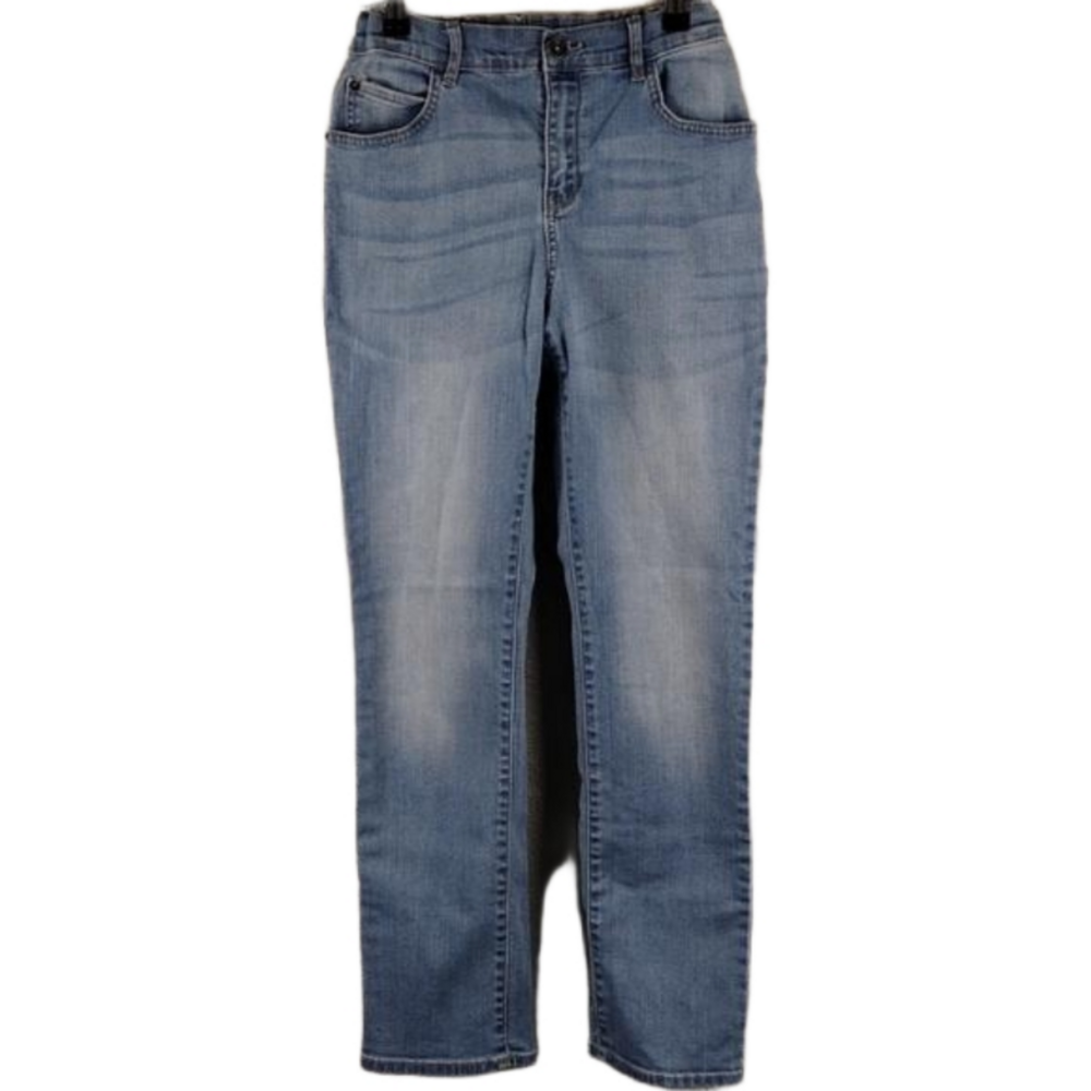 Place Stretch Blue Faded Light Wash Whiskering Mid Rise Straight Leg Denim Jean